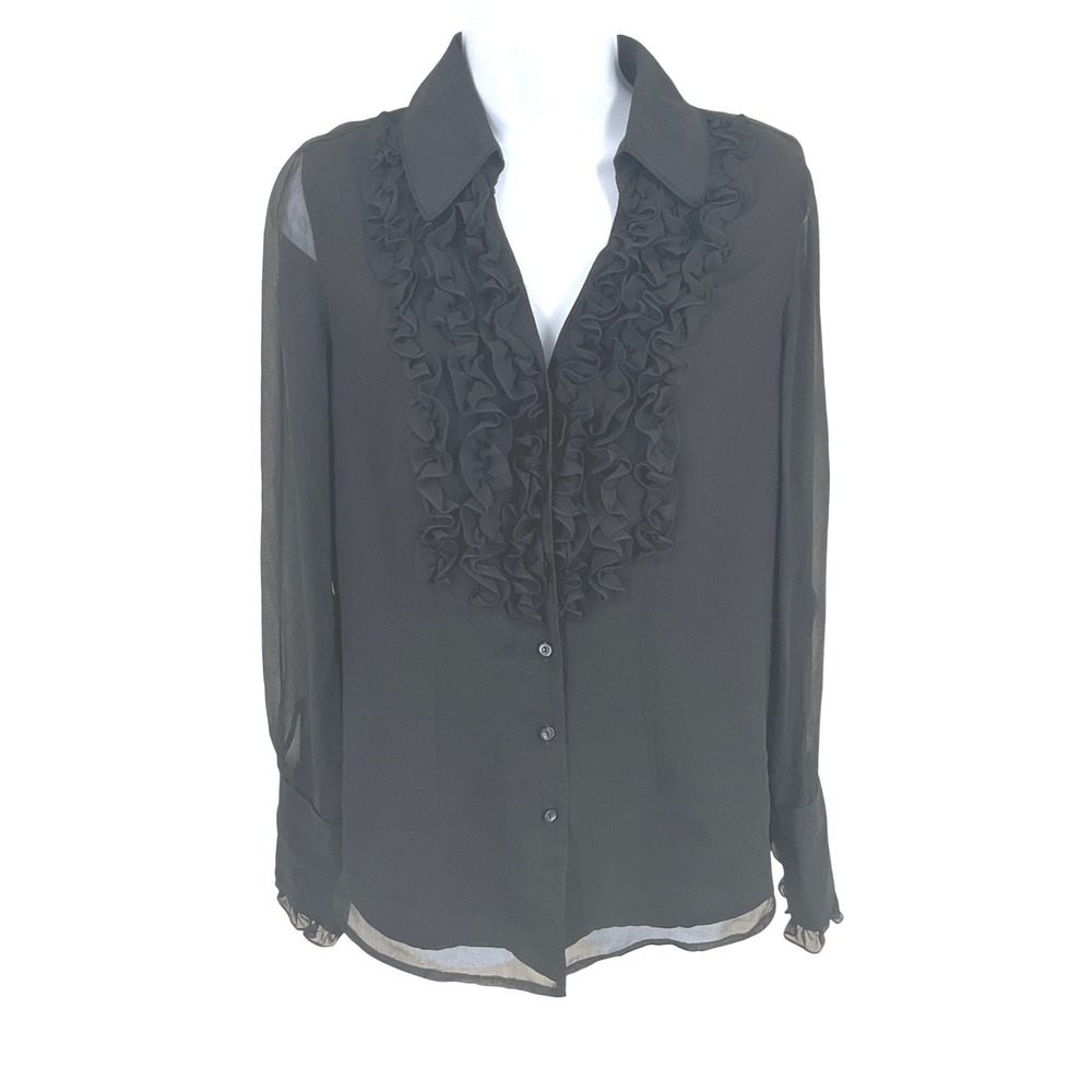 Coldwater Creek Blouse Womens S Black Silk Ruffle Gothic Victorian Romantic Boho